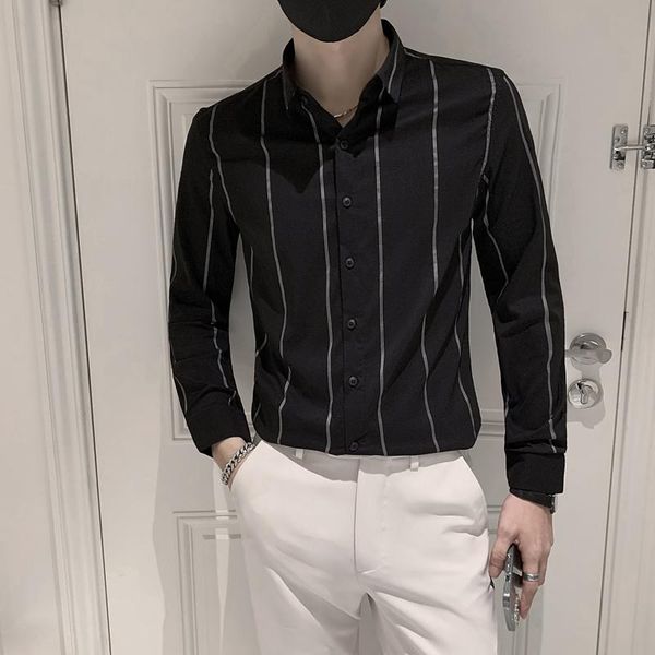 men's casual shirts long-sleeve striped dress men spring summer slim male button blouse shirt brand korean style mens clothing, White;black
men's casual shirts long-sleeve striped dress men spring summer slim male button blouse shirt brand korean style mens clothing, White;black