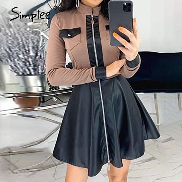 simplee elegant a-line womens party dresses casual stand collar zipper dress high street short pu leather dress autumn 2021 new, Black;gray
simplee elegant a-line womens party dresses casual stand collar zipper dress high street short pu leather dress autumn 2021 new, Black;gray