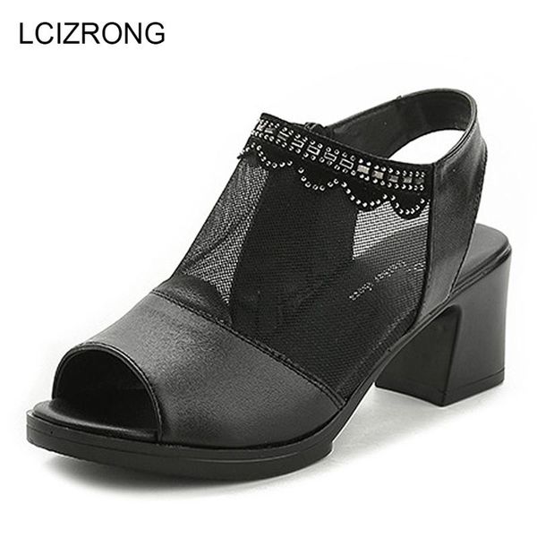 classic peep toe genuine leather women sandals fashion party woman thick heel breathable mesh shoe, Black
classic peep toe genuine leather women sandals fashion party woman thick heel breathable mesh shoe, Black