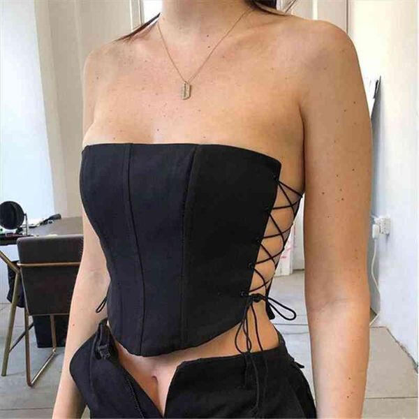club strapless side hollow out lace up bodycon crop women fashion sleeveless skinny pure streetwear camisole, White
club strapless side hollow out lace up bodycon crop women fashion sleeveless skinny pure streetwear camisole, White