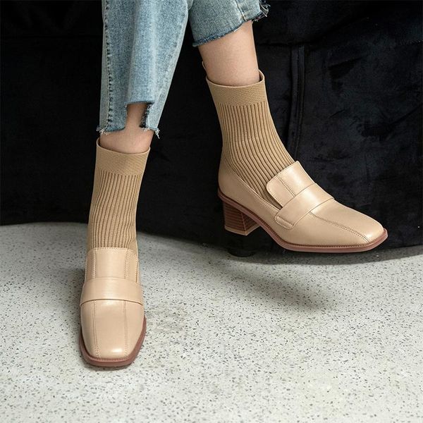 dress shoes ladies high heels pu leather boots knitted sock pumps thick-heel solid color british pointed female footwear mujer botas, Black
dress shoes ladies high heels pu leather boots knitted sock pumps thick-heel solid color british pointed female footwear mujer botas, Black