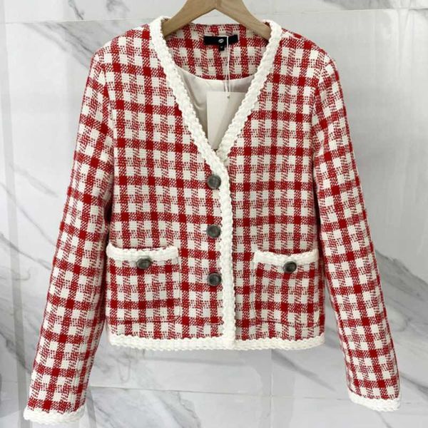 women's jackets red and white plaid tweed knit cardigan jacket metal button coat women, Black;brown
women's jackets red and white plaid tweed knit cardigan jacket metal button coat women, Black;brown