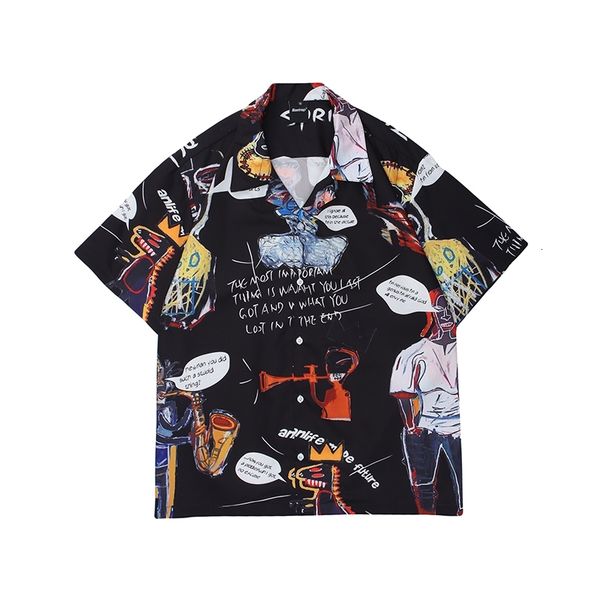 men's casual shirts harajuku graffiti streetwear short sleeve men and women lapel oversoze summer hawaiian shirt loose hip hop top, White;black
men's casual shirts harajuku graffiti streetwear short sleeve men and women lapel oversoze summer hawaiian shirt loose hip hop top, White;black