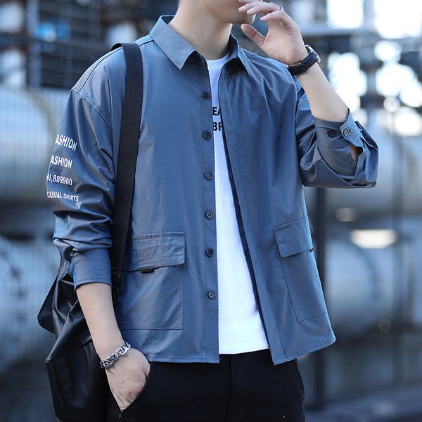 men's 2021 new gradient shirt spring autumn korean long sleeve fashion brand jacket trend, White;black
men's 2021 new gradient shirt spring autumn korean long sleeve fashion brand jacket trend, White;black