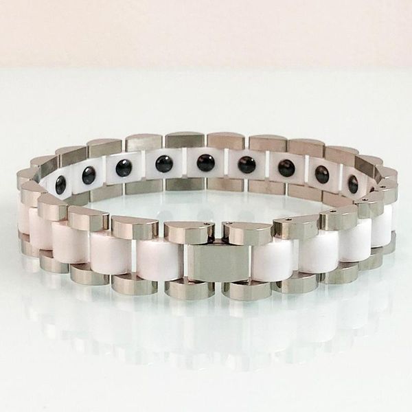 link, chain white ceramic couple bracelet health care magnetic wristband for men stainless steel hand women jewelry gift, Black
link, chain white ceramic couple bracelet health care magnetic wristband for men stainless steel hand women jewelry gift, Black