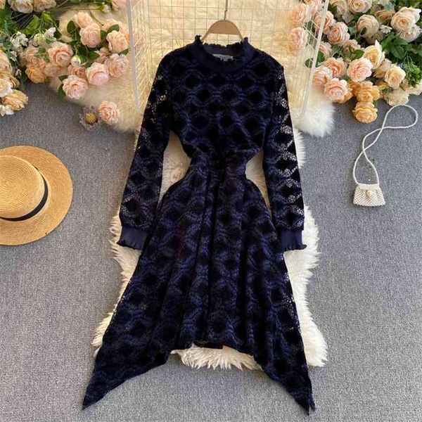women spring fashion stand collar long-sleeved hook flower hollow irregular lace stitching dress elegant vestidos r882 210527, Black;gray
women spring fashion stand collar long-sleeved hook flower hollow irregular lace stitching dress elegant vestidos r882 210527, Black;gray