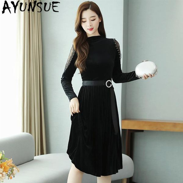 casual dresses ayunsue 2021 spring dress women elegant party pleated long sleeve velvet ladies korean vestidos mujer kj4167, Black;gray
casual dresses ayunsue 2021 spring dress women elegant party pleated long sleeve velvet ladies korean vestidos mujer kj4167, Black;gray