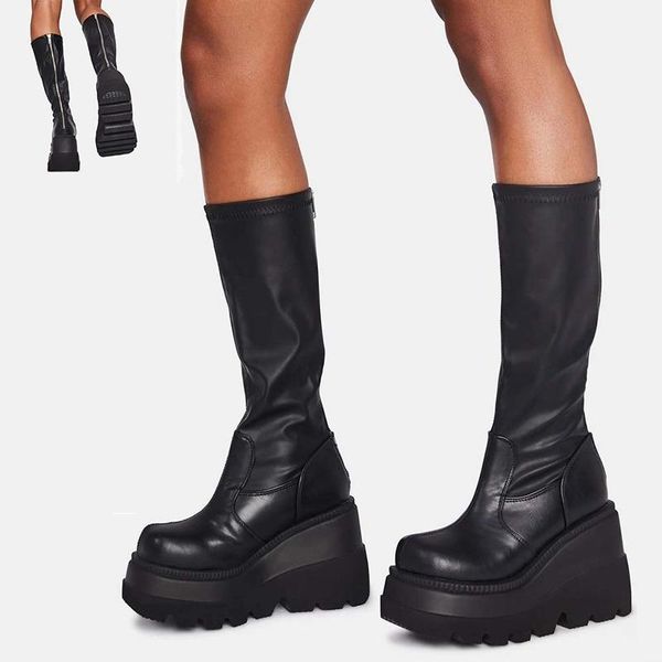 ladies fashion platform boots chunky heel wedges mid calf women casual thick bottom winter shoes woman, Black
ladies fashion platform boots chunky heel wedges mid calf women casual thick bottom winter shoes woman, Black
