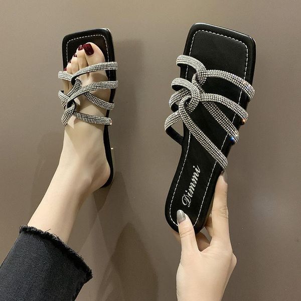 women summer sandals fashion open toe square head rhinestone slippers comfortable lazy outdoor flat beach shoes, Black
women summer sandals fashion open toe square head rhinestone slippers comfortable lazy outdoor flat beach shoes, Black