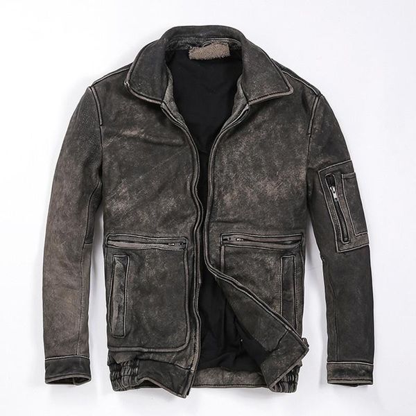 men's leather & faux gu.seemio vintage cowhide jacket genuine male fashion clothing classical motorcycle, Black
men's leather & faux gu.seemio vintage cowhide jacket genuine male fashion clothing classical motorcycle, Black