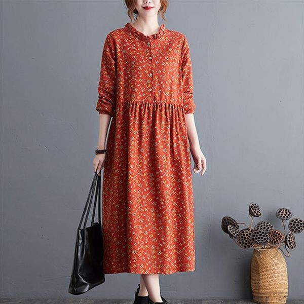 linen cotton long sleeve autumn womens dress print floral prairie blouse plus size women casual spring midi, Black;gray
linen cotton long sleeve autumn womens dress print floral prairie blouse plus size women casual spring midi, Black;gray