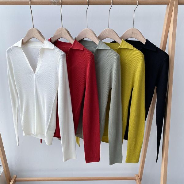 sweaters early autumn women's knit sweater retro wave v-neck long sleeve soldi color simple female knitwear, White;black
sweaters early autumn women's knit sweater retro wave v-neck long sleeve soldi color simple female knitwear, White;black