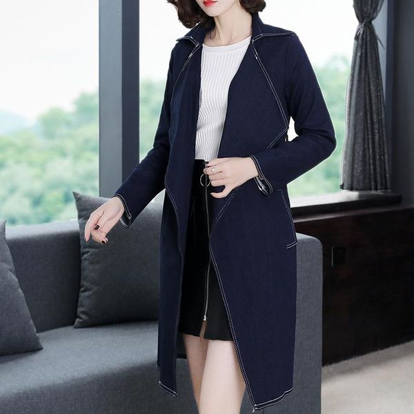women's trench coats 2021 autumn brief casual women long coat slim bind handsome navy 1925, Tan;black 
women's trench coats 2021 autumn brief casual women long coat slim bind handsome navy 1925, Tan;black