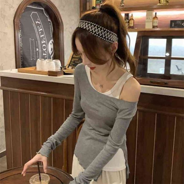 stitching irregular fake two-piece long-sleeved t-shirt women's autumn strapless tight-fitting inner base shirt 210529, White
stitching irregular fake two-piece long-sleeved t-shirt women's autumn strapless tight-fitting inner base shirt 210529, White