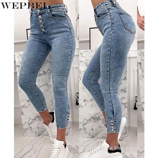 women's jeans wepbel high waist pocket casual slim single-breasted summer solid denim pencil ankle-length pants, Blue
women's jeans wepbel high waist pocket casual slim single-breasted summer solid denim pencil ankle-length pants, Blue