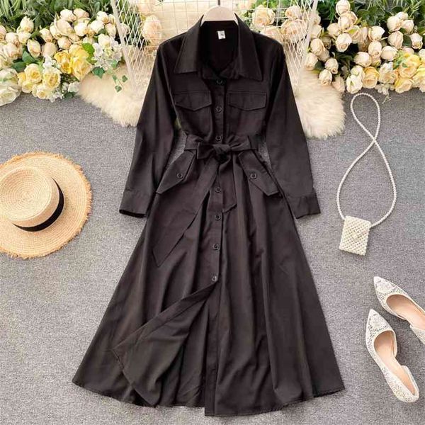 spring autumn women's dress retro single-breasted lace-up waist commuter slim long-sleeved female es ll346 210506, Black;gray
spring autumn women's dress retro single-breasted lace-up waist commuter slim long-sleeved female es ll346 210506, Black;gray