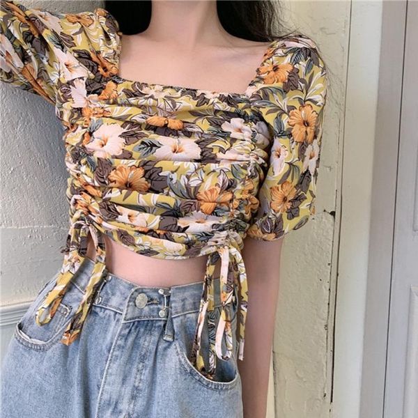 women's blouses & shirts vintage women crop retro drawstring ruched floral printed short sleeve casual french blouse blusas mujer, White
women's blouses & shirts vintage women crop retro drawstring ruched floral printed short sleeve casual french blouse blusas mujer, White