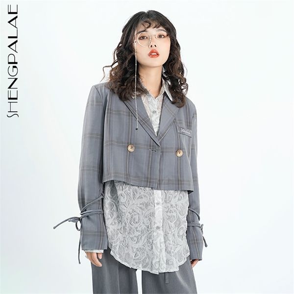 temperament plaid gray blazer women's srping autumn notched loose button long sleeve shor suit coat female 210427, White;black
temperament plaid gray blazer women's srping autumn notched loose button long sleeve shor suit coat female 210427, White;black