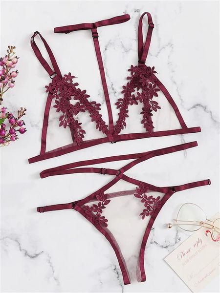 bras sets 2 piece lace flower halter transparent women lingerie set, Red;black
bras sets 2 piece lace flower halter transparent women lingerie set, Red;black