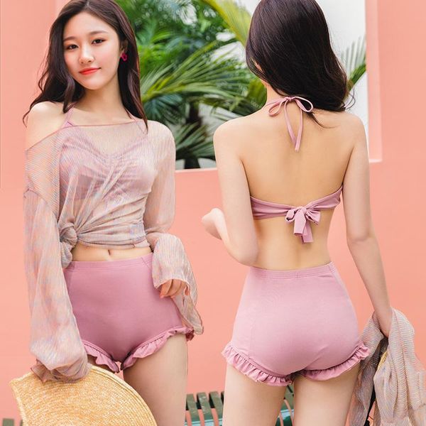 women's swimwear split swimsuit female 2021 small chest gathered three-piece set spring conservative cover belly bikini, White;black
women's swimwear split swimsuit female 2021 small chest gathered three-piece set spring conservative cover belly bikini, White;black