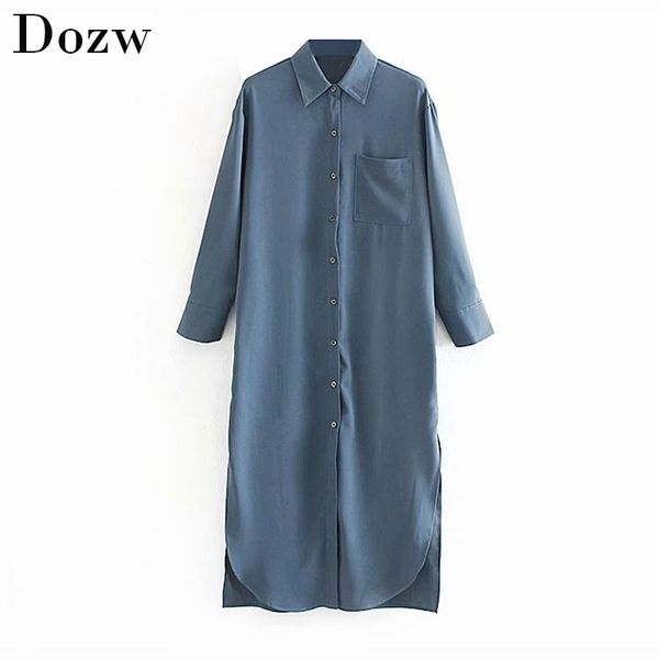 autumn women casual long sleeve blue shirt dress knee length loose lady dresses turn down collar solid fashion robe femme 210414, Black;gray
autumn women casual long sleeve blue shirt dress knee length loose lady dresses turn down collar solid fashion robe femme 210414, Black;gray