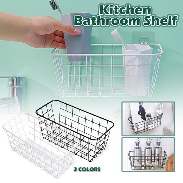 no drilling wall hanging mounted metal wire baskets kitchen bathroom accessories organization shower shelf storage racks &
no drilling wall hanging mounted metal wire baskets kitchen bathroom accessories organization shower shelf storage racks &