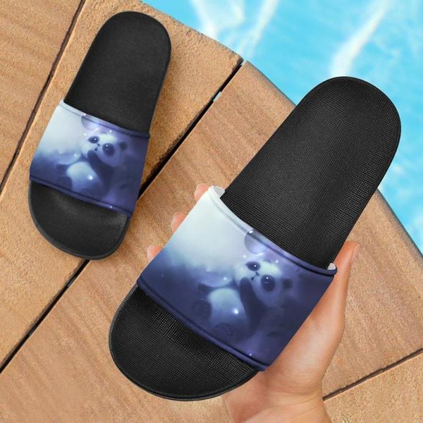 lovely panda printed summer slides for women lightweight indoor slip on leisure ladies sandals soft woman slippers, Black