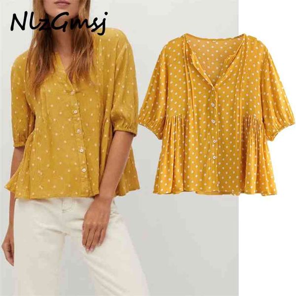 blouse v neck polka dot print vintage short sleeve blouse woman spring loose casual ruched shirt 210628, White
blouse v neck polka dot print vintage short sleeve blouse woman spring loose casual ruched shirt 210628, White