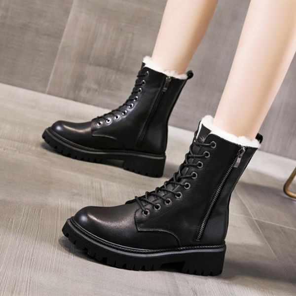 boots autumn and winter women's ankle leather warm plush shoes lace up velvet casual, Black
boots autumn and winter women's ankle leather warm plush shoes lace up velvet casual, Black