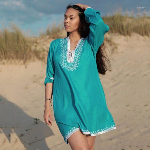 women's swimwear beach walk 2021 tunic for summer bikini cover up women swimdress bat long sleeve cotton embroidered outwear, White;black
women's swimwear beach walk 2021 tunic for summer bikini cover up women swimdress bat long sleeve cotton embroidered outwear, White;black