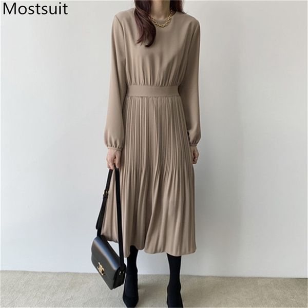 autumn korean elegant fashion women long dress full sleeve o-neck a-line pleated dresses solid simple ladies vestidos femme 210513, Black;gray
autumn korean elegant fashion women long dress full sleeve o-neck a-line pleated dresses solid simple ladies vestidos femme 210513, Black;gray