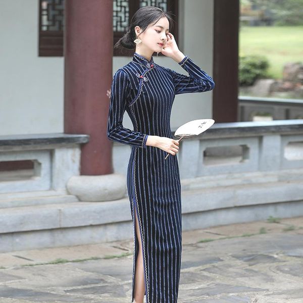 ethnic clothing sheng coco stripe navy blue velvet long sleeve cheongsam dresses chinese style winter qipao for women, Red
ethnic clothing sheng coco stripe navy blue velvet long sleeve cheongsam dresses chinese style winter qipao for women, Red