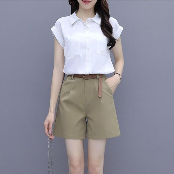 women's tracksuits fashion summer two-piece set white lapel chiffon shirts + high waist short pants suit vintage casual with belt, Gray
women's tracksuits fashion summer two-piece set white lapel chiffon shirts + high waist short pants suit vintage casual with belt, Gray