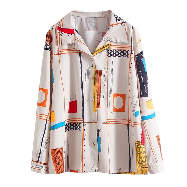 women chiffon shirt geometric print turn down collar long sleeve button spring summer b0540 210514, White
women chiffon shirt geometric print turn down collar long sleeve button spring summer b0540 210514, White