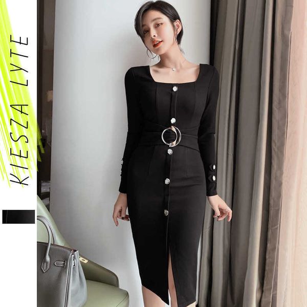 bodycon dress square neck with belt office lady single breasted black dresses spring vestidos women clothes 210608, Black;gray
bodycon dress square neck with belt office lady single breasted black dresses spring vestidos women clothes 210608, Black;gray