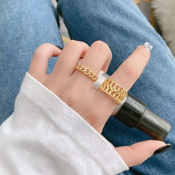 south korea 925 silver net red same style ins gold plain female chain open ring fashion, Black
south korea 925 silver net red same style ins gold plain female chain open ring fashion, Black