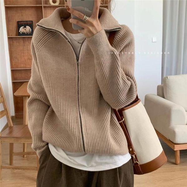 women's knits & tees 2021 autumn winter turn-down collar loose cardigan sweater lazzy zipper knitted crop black beige sweaters korean f, White
women's knits & tees 2021 autumn winter turn-down collar loose cardigan sweater lazzy zipper knitted crop black beige sweaters korean f, White
