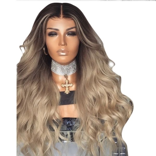 women's medium long wig curly hair big wave grayish gold gradient dyed chemical fiber wig headcover, Black
women's medium long wig curly hair big wave grayish gold gradient dyed chemical fiber wig headcover, Black