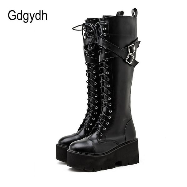 gdgydh fashion women boots cross strap pu leather autumn winter knee high ladies thick sole platform shoes punk gothic, Black
gdgydh fashion women boots cross strap pu leather autumn winter knee high ladies thick sole platform shoes punk gothic, Black