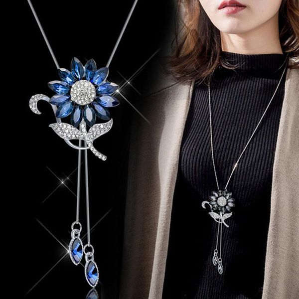 length 75cm sunflower necklace blue grey white crystal long chain sweater jewelry party dress accessories pendant necklaces, Silver
length 75cm sunflower necklace blue grey white crystal long chain sweater jewelry party dress accessories pendant necklaces, Silver
