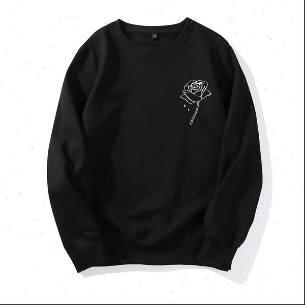 rose printed sanitary round neck womens hoodie clothes pullover, Black