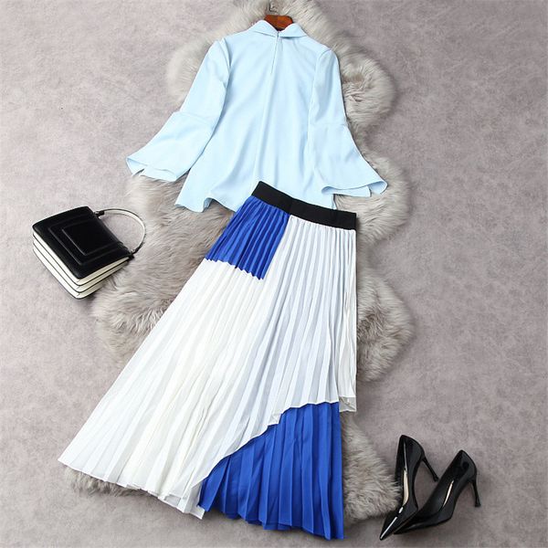 two piece dress spring fashion runway designers women solid suit blue blouse and plissado midi skirt elegant lady twinset office party rphs, White
two piece dress spring fashion runway designers women solid suit blue blouse and plissado midi skirt elegant lady twinset office party rphs, White