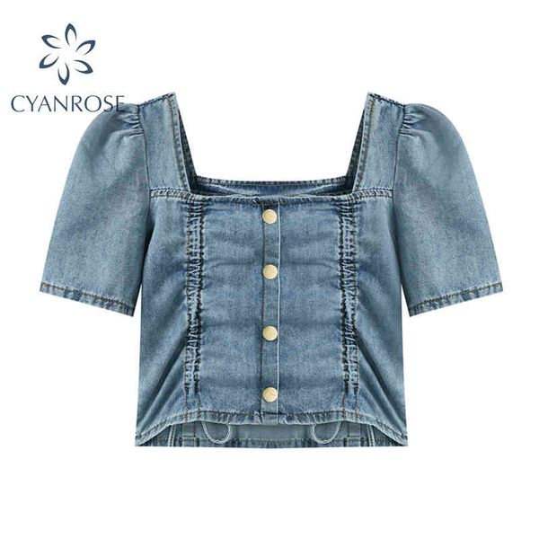 cardigan denim blouses for women's crop wrinkled design square collar slim short sleeve party club bar shirts female 210417, White
cardigan denim blouses for women's crop wrinkled design square collar slim short sleeve party club bar shirts female 210417, White