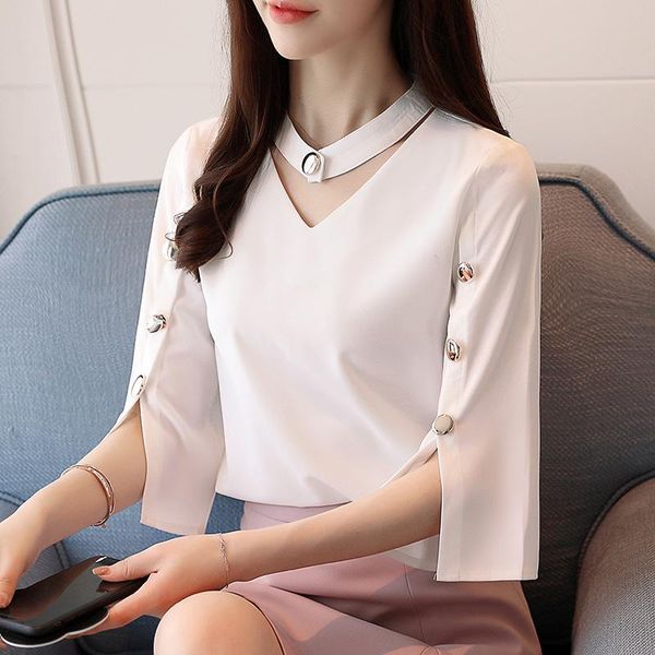 women's blouses & shirts women blouse 2021 ladies chiffon beading solid white shirt clothes three quarter v-neck chemise femme
women's blouses & shirts women blouse 2021 ladies chiffon beading solid white shirt clothes three quarter v-neck chemise femme