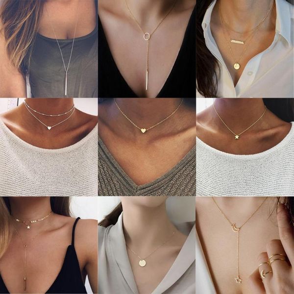 chokers bohemian tiny heart star necklace for women short chain coin bar moon pendant gift choker, Golden;silver
chokers bohemian tiny heart star necklace for women short chain coin bar moon pendant gift choker, Golden;silver