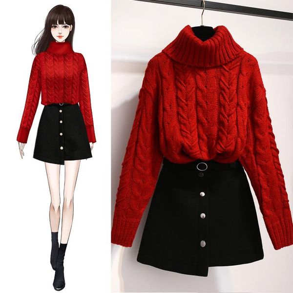 two piece dress winter turtleneck twist set loose languid lazy sweater tweed skirt suits pcs clothing knitwear outfit red black, White
two piece dress winter turtleneck twist set loose languid lazy sweater tweed skirt suits pcs clothing knitwear outfit red black, White
