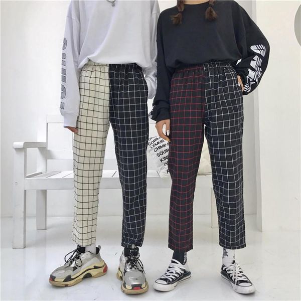 women's pants & capris vintage plaid patchwork harajuku woman man trousers elastics high waist korean causal straight, Black;white
women's pants & capris vintage plaid patchwork harajuku woman man trousers elastics high waist korean causal straight, Black;white