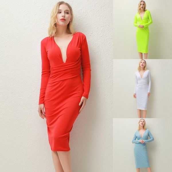 fashion women dress deep v neck long sleeve solid color knee length sheath summer female casual dresses, Black;gray
fashion women dress deep v neck long sleeve solid color knee length sheath summer female casual dresses, Black;gray
