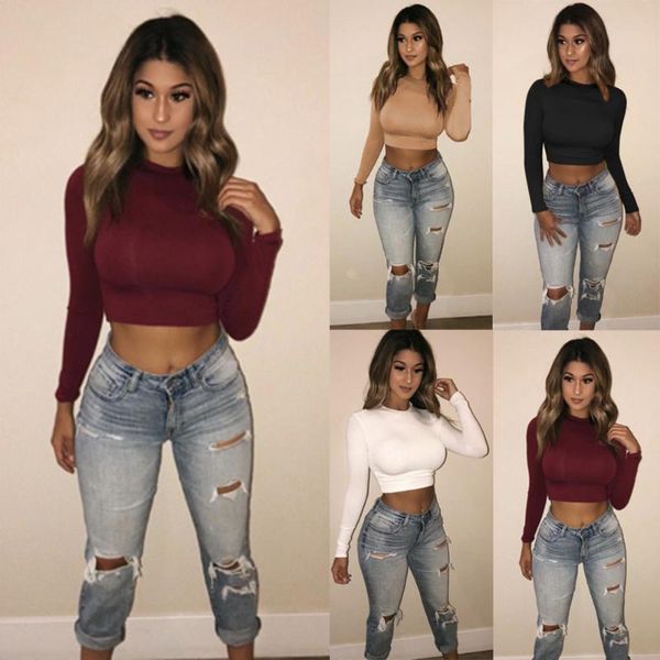 women's t-shirt women skinny crop long sleeve exposed navel slim fit blouse shirt, White
women's t-shirt women skinny crop long sleeve exposed navel slim fit blouse shirt, White