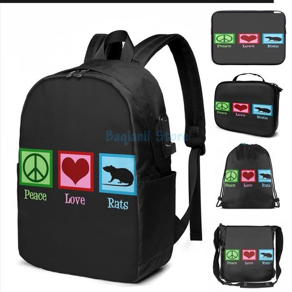 funny graphic print peace love rats usb charge backpack men school bags women bag travel laptop
funny graphic print peace love rats usb charge backpack men school bags women bag travel laptop